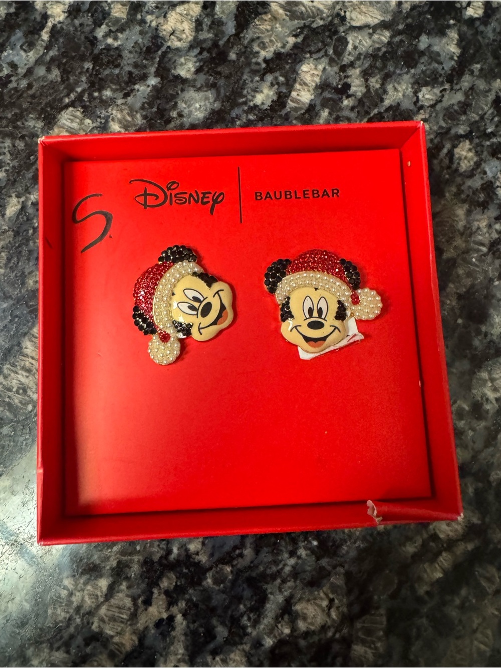 BaubleBar Mickey Mouse Red, Black and Cream Santa Stud Earrings